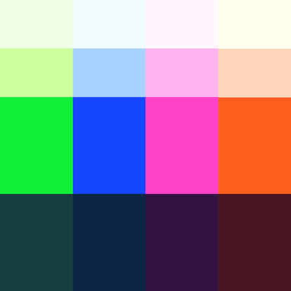 Grün, blau, pink und orange Farben in verschiedenen Farbstufen visualisieren die Bildwelt von evenjo.