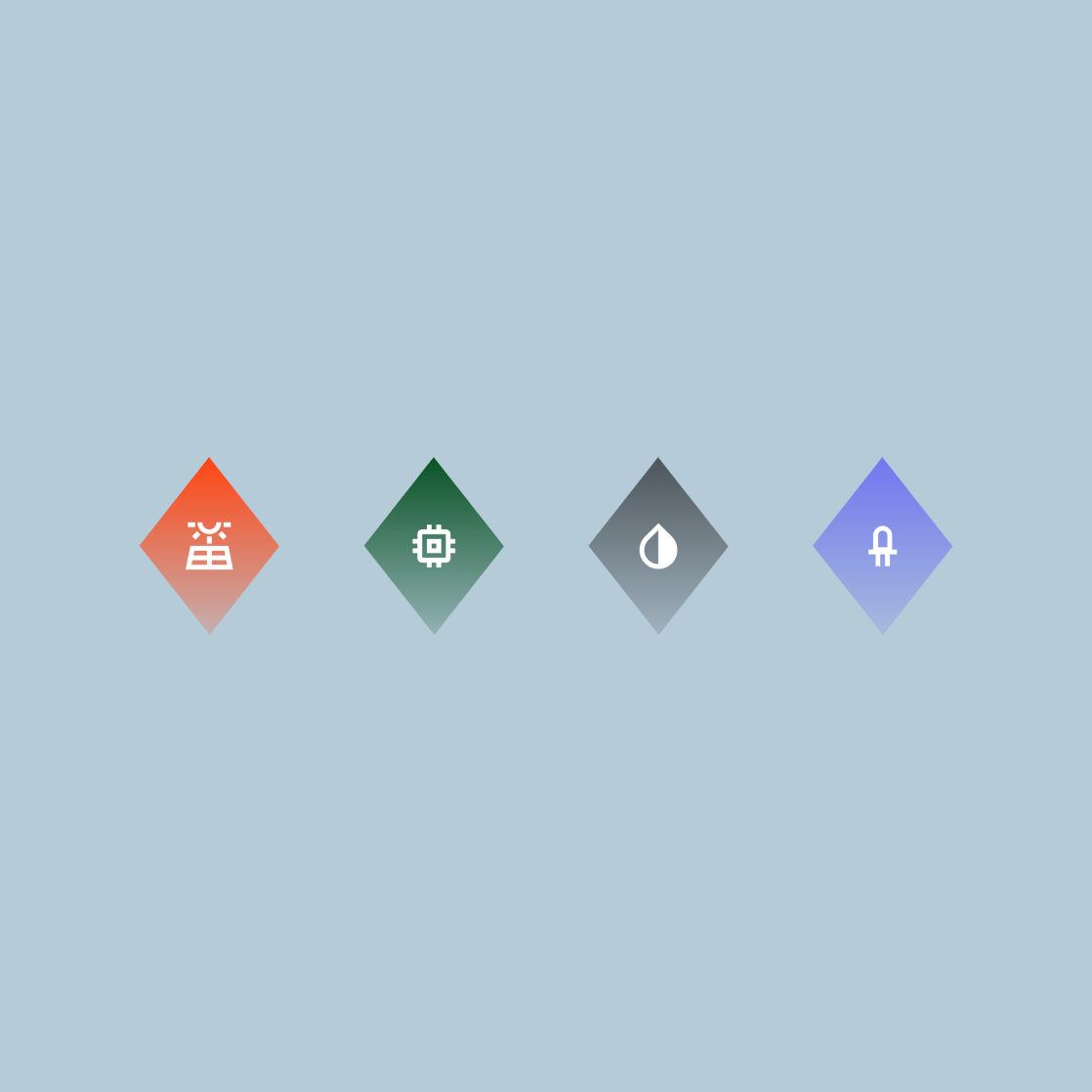 Vier Rautensymbole mit farbigen Icons auf hellblauem Hintergrund als neue Symbolsprache.