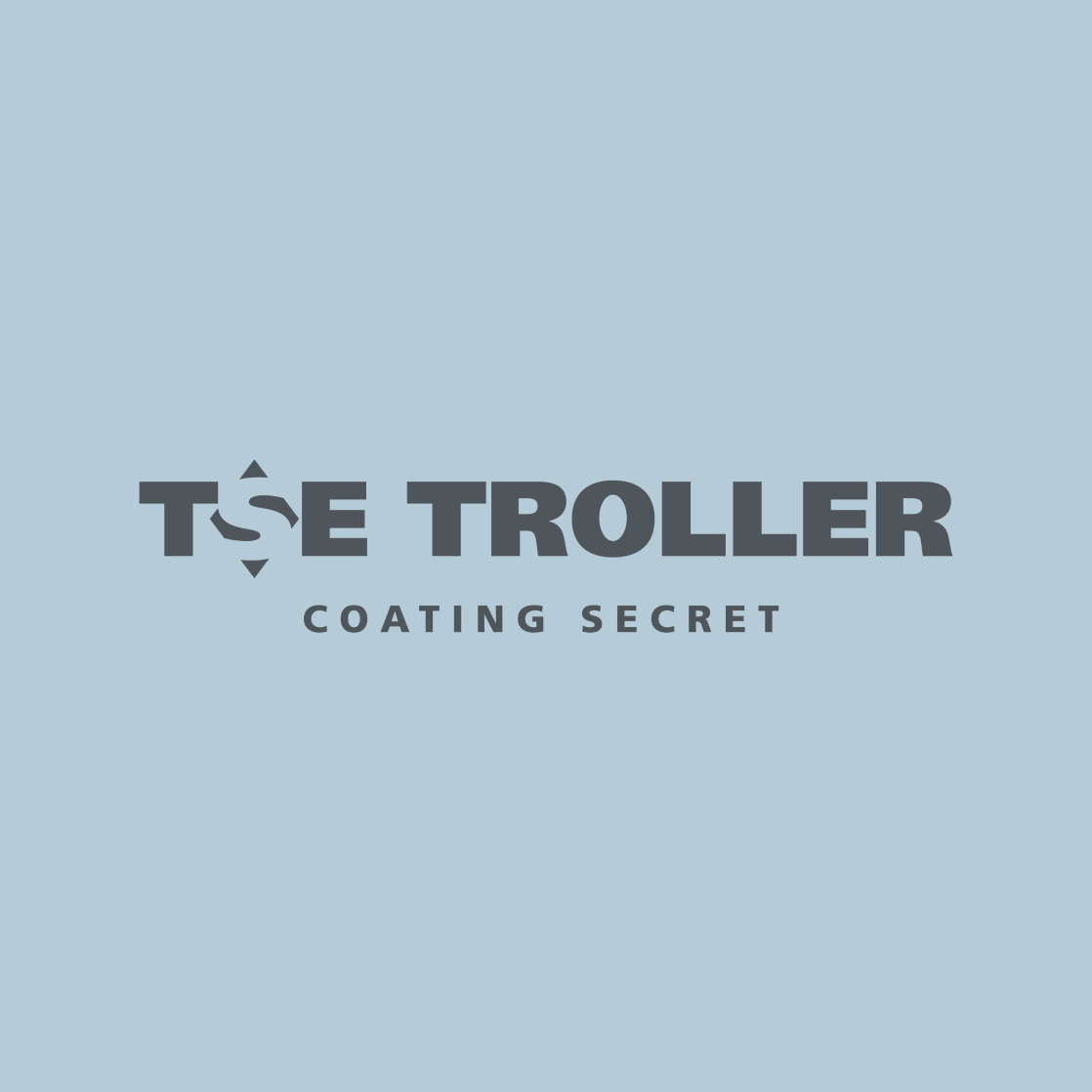 TSE Troller-Logo mit Raute und Claim auf hellblauem Hintergrund.