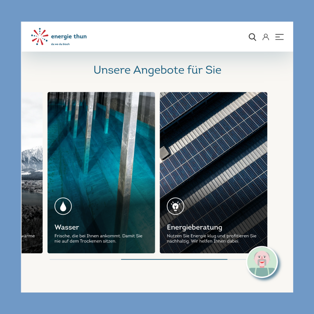 Screenshot der Website von Energie Thun
