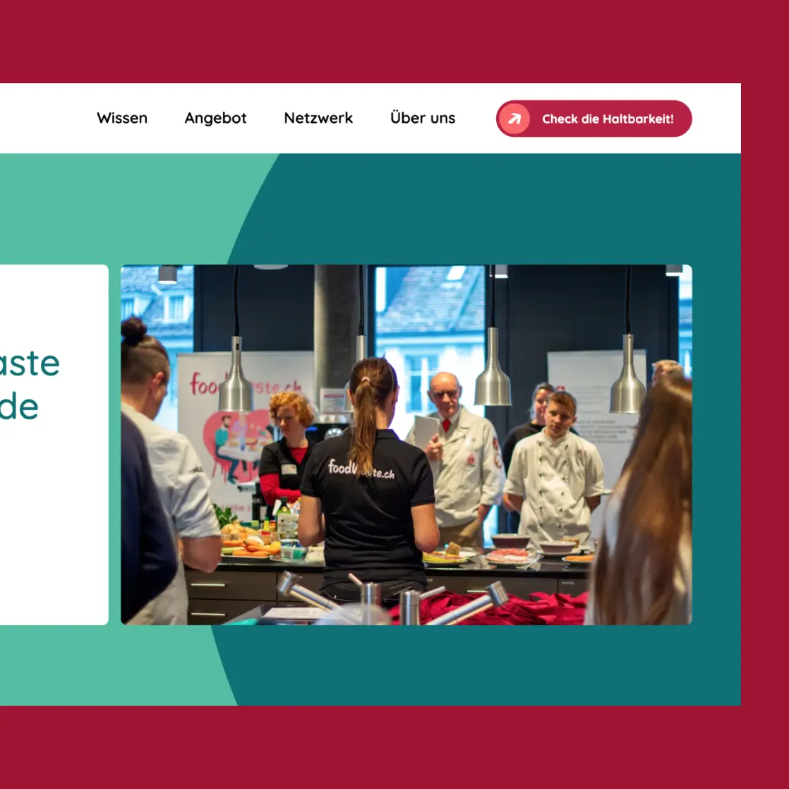 foodwaste.ch – Check die Haltbarkeit Visualisierung der Website mit Ausschnitt vom Button "Check die Haltbarkeit"