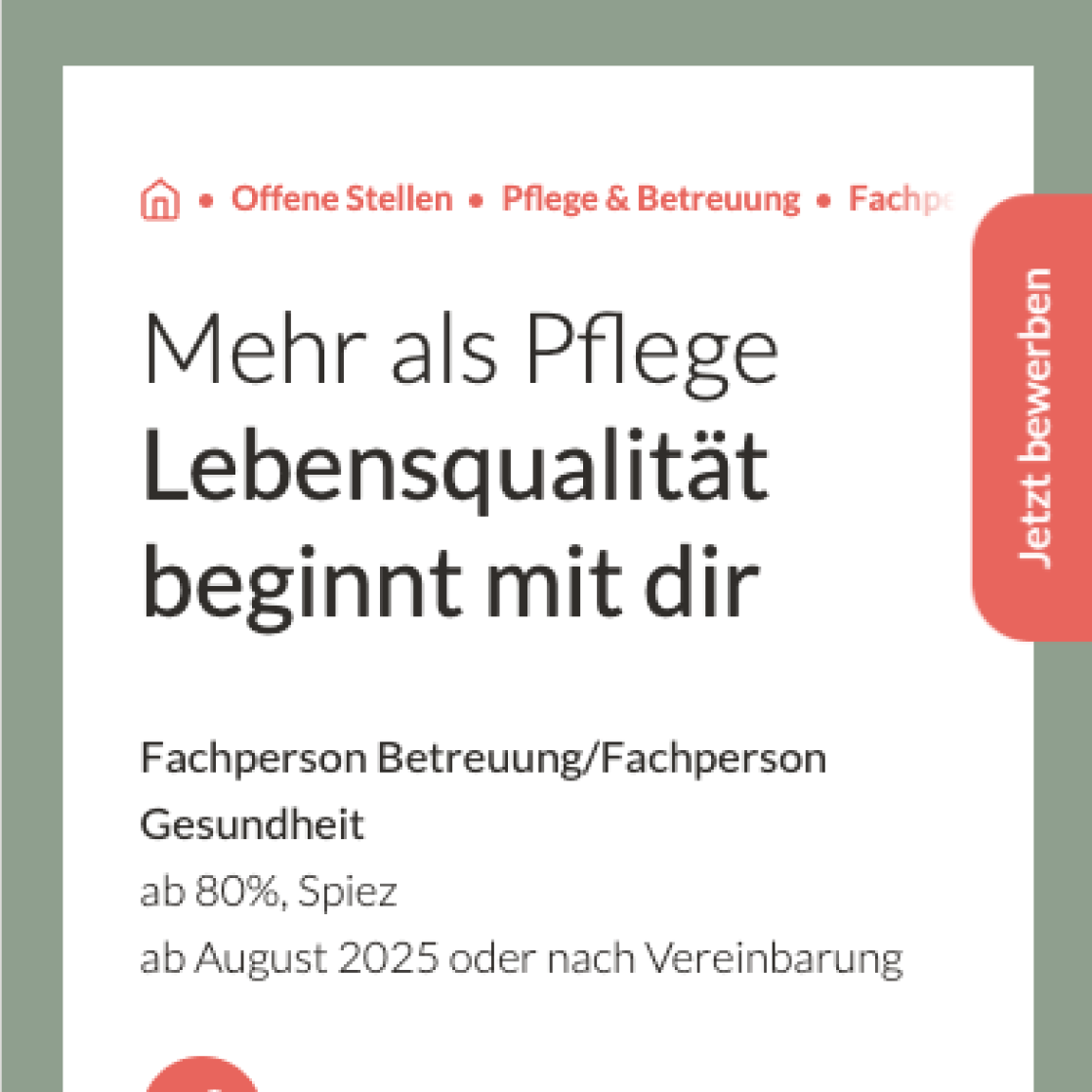 Visualisierung des Floating-Buttons auf der Detailseite eines Stellenbeschriebs