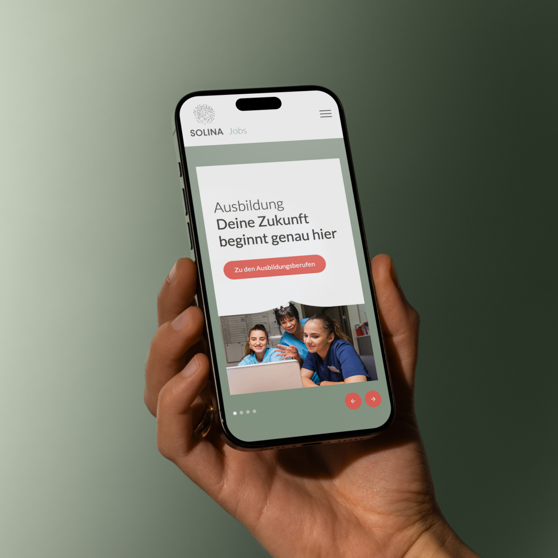 Visualisierung der Mobile Startseite von jobs.solina.ch