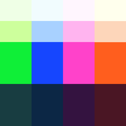 Grün, blau, pink und orange Farben in verschiedenen Farbstufen visualisieren die Bildwelt von evenjo.