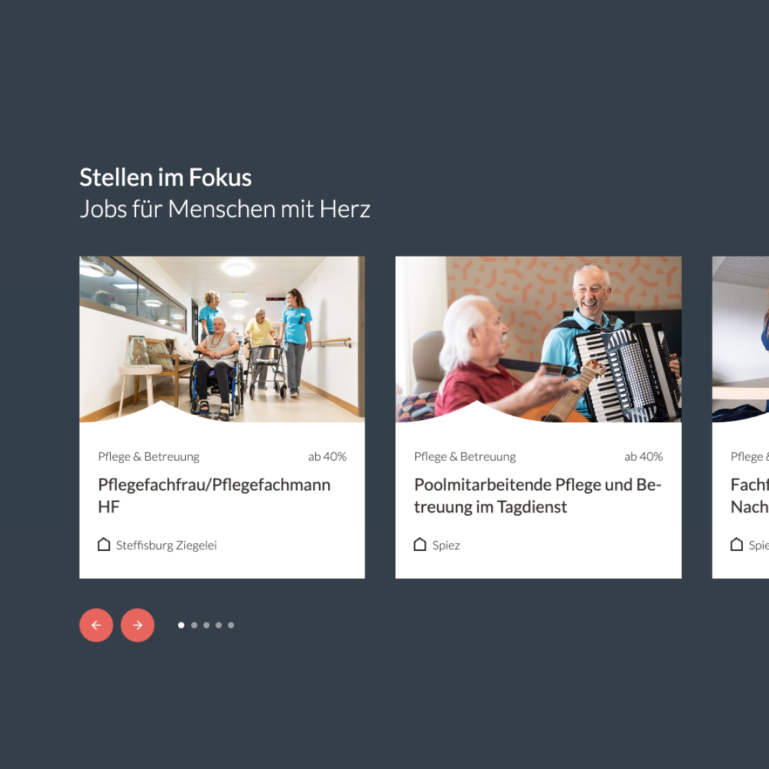 Teaser – Stellen im Fokus Visualisierung von Teaser-Elementen, welche auf Stellenbeschriebe verlinken.