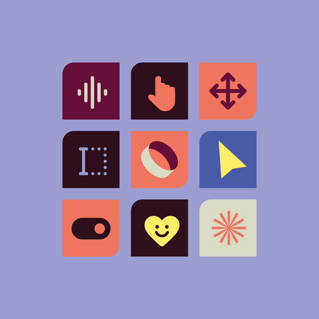 Sammlung von Grafiken im cmsbox-Designsystem mit geometrischen Formen und kontrastreichen Farben.