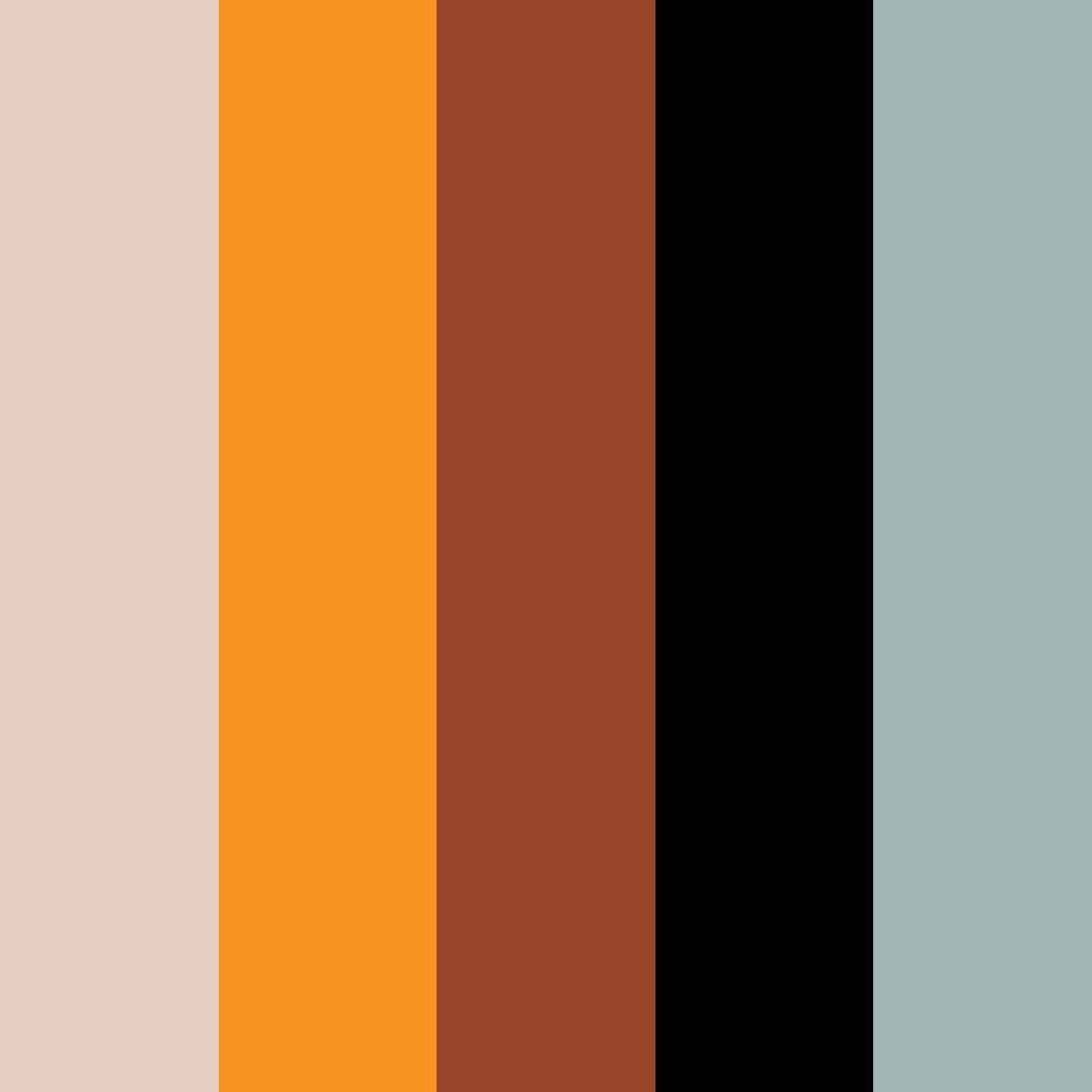 Vertikale Farbflächen in Beige, Orange, Braun, Schwarz und hellem Blaugrün nebeneinander dargestellt.