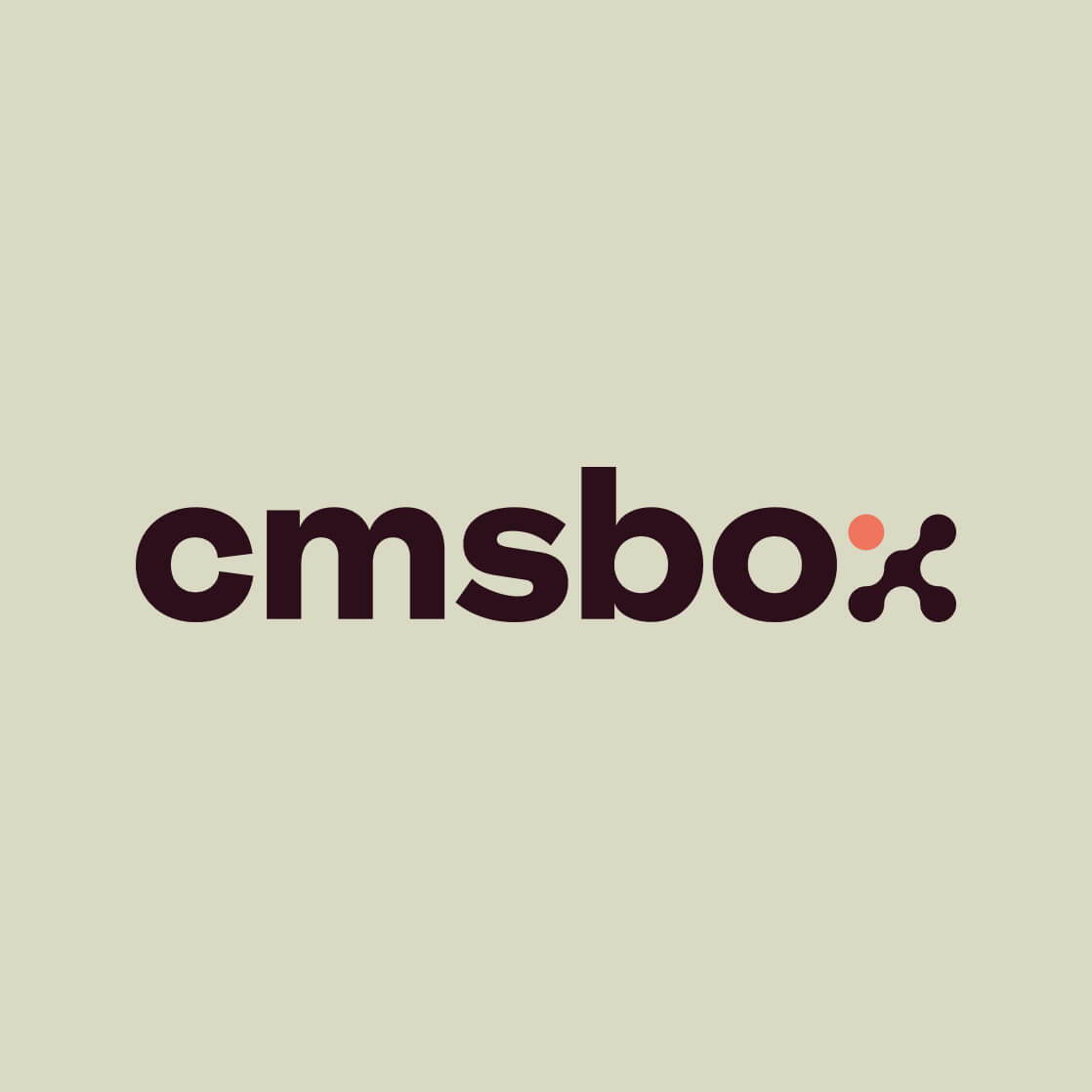 Primärversion des cmsbox-Logos mit organischem Symbol und korallfarbenem Akzentpunkt.