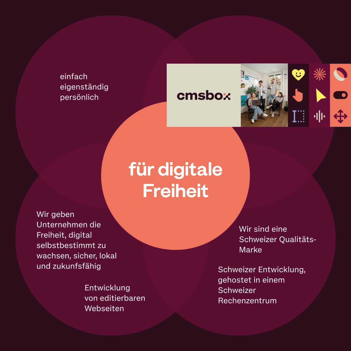 Visualisierung der Markenwerte und Positionierung "für digitale Freiheit" von cmsbox.