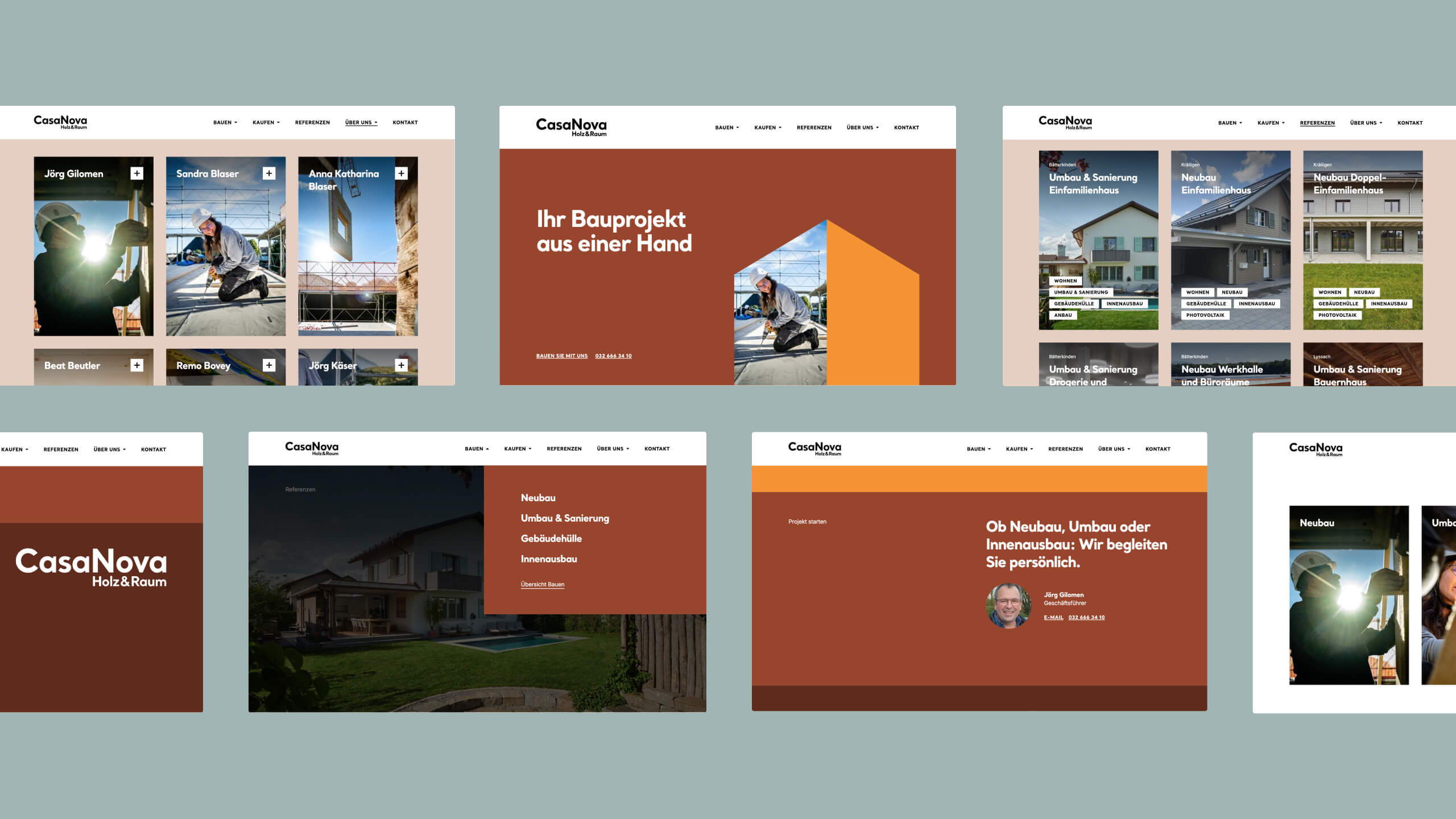 Übersicht verschiedener Website-Seiten mit Referenzen, Navigation und Projektansichten im neuen Erscheinungsbild.